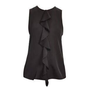 Ladies Theory Brand Black Ruffle‎ Front Sleeveless Blouse Size Small